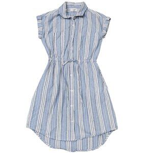 ❤️2/$18 Japna Blue White Stripe Button Down Tie Waist Pockets Shirt Dress
